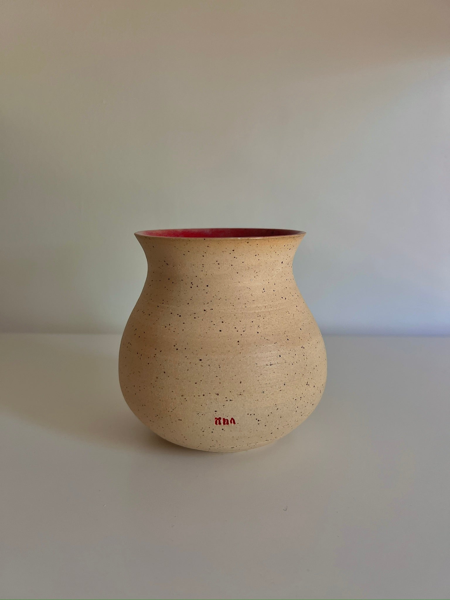 Speckled Vase with Pink + Red Interior