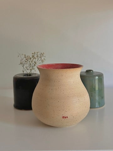 Speckled Vase with Pink + Red Interior