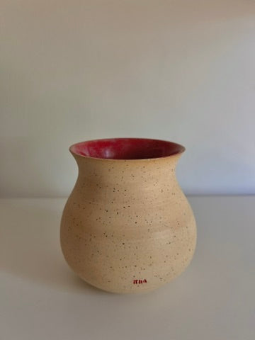 Speckled Vase with Pink + Red Interior